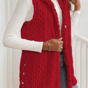 Vibrant Red Fuzzy Vest with Buttons